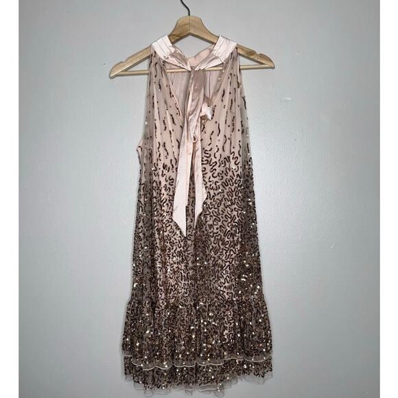 Alice + Olivia Zenon Cape Mini Dress Sequin-Embellished Rose Gold Size US 2 - Picture 9 of 10